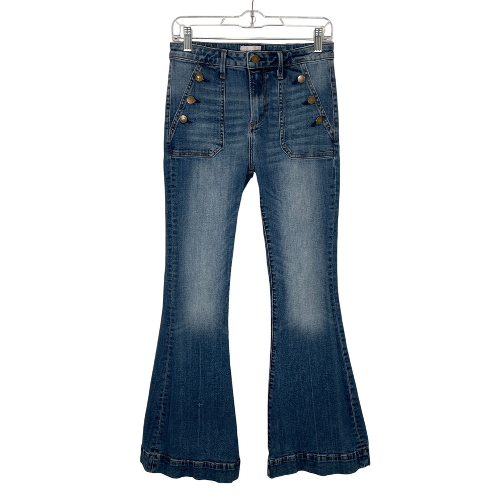 Driftwood Farrah High Rise Sailor Flare Jeans Blue Medium Wash Bell Bottom 27